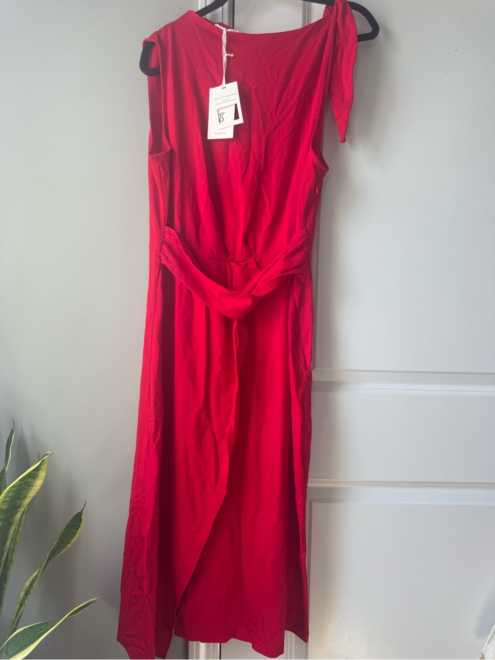 NWT Jasambac red sleeveless wrap dress size large zipper tie shoulder detail